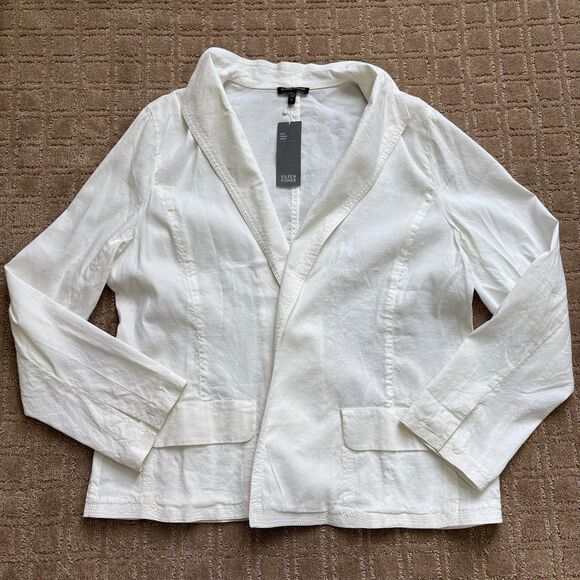 Eileen Fisher Linen Viscose Blazer Jacket Women's XL White Stretch Summer NWT - Picture 1 of 8